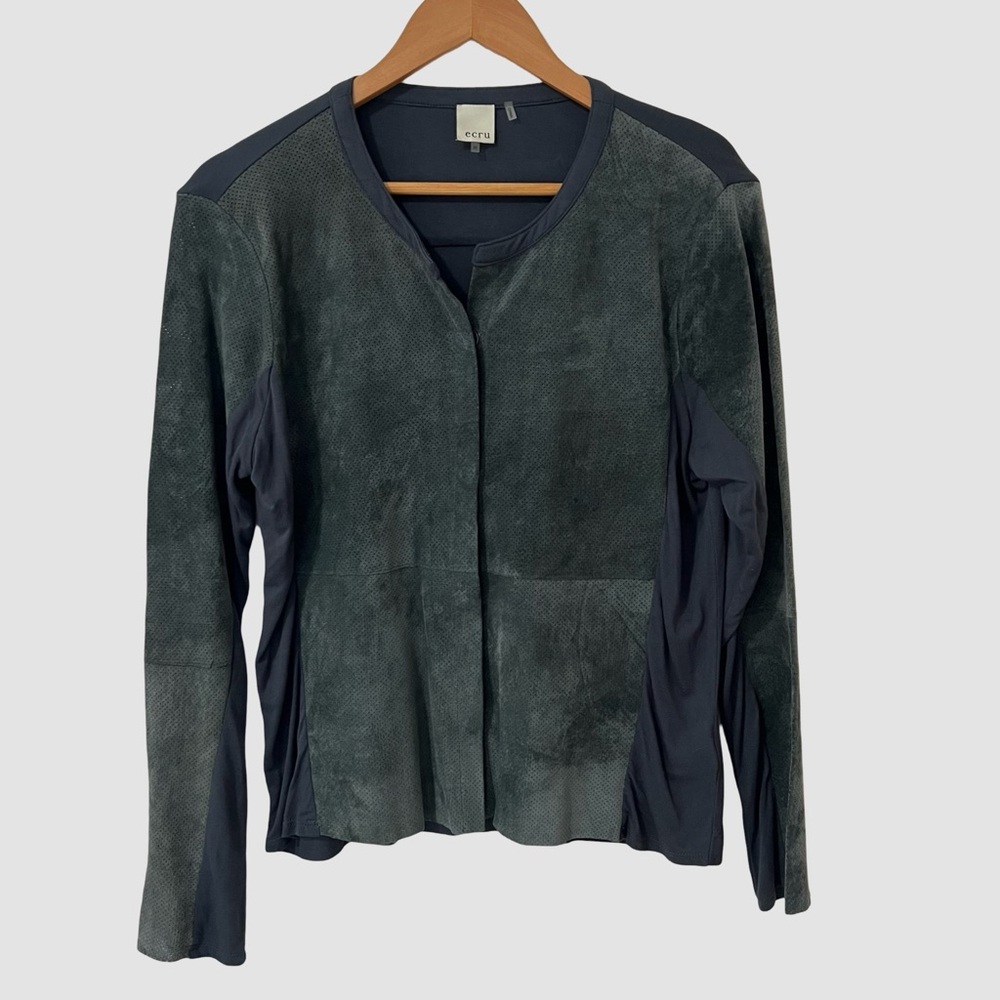 ecru | Green Long Sleeve Suede Button Up Cardigan M - Picture 1 of 6